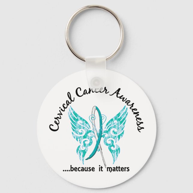 Grunge Tattoo Butterfly 6.1 Cervical Cancer Keychain (Front)