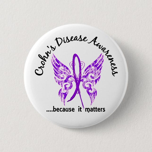 Grunge Tattoo Butterfly 6.1 Crohn's Disease 2 Inch Round Button (Front)