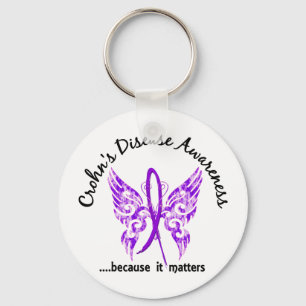 Grunge Tattoo Butterfly 6.1 Crohn's Disease Keychain