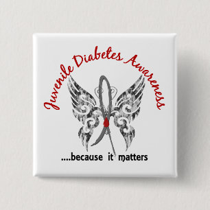 Grunge Tattoo Butterfly 6.1 Juvenile Diabetes 2 Inch Square Button