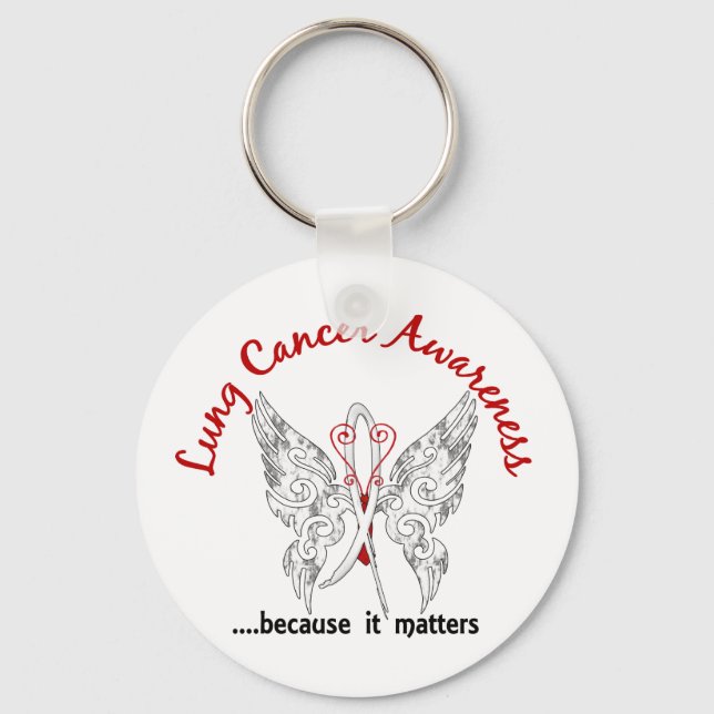 Grunge Tattoo Butterfly 6.1 Lung Cancer Keychain (Front)