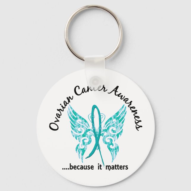 Grunge Tattoo Butterfly 6.1 Ovarian Cancer Keychain (Front)