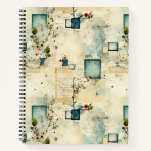 Grunge Teal Botanical Frame Parchment Scrapbook Notebook