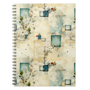 Grunge Teal Botanical Frame Parchment Scrapbook Notebook