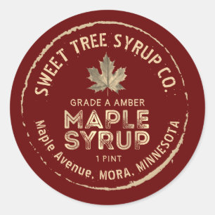 Grunge Text Gold Leaf Maple Syrup Label on Red