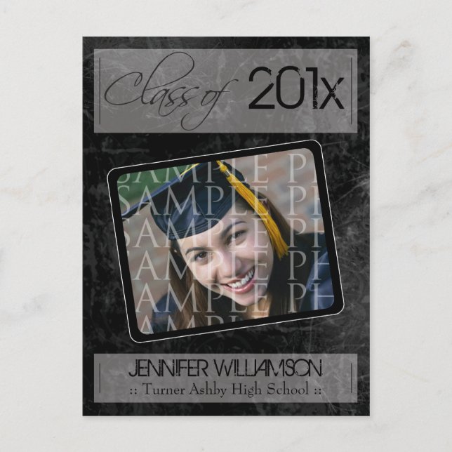Grunge Texture Graduation Announcement (black) (Front)