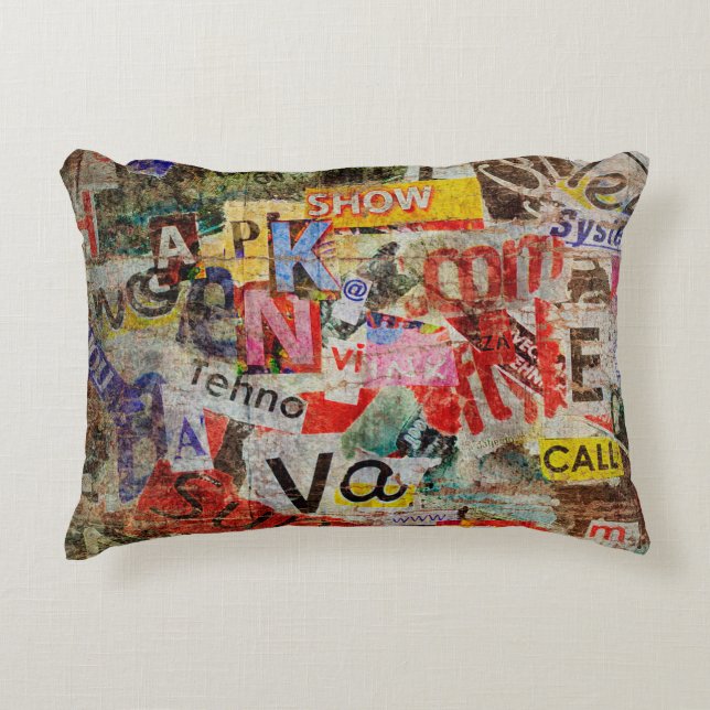Grunge textured background design with old torn ne accent pillow (Front)