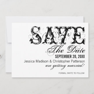 Grunge Typography Save the Date, Black Date