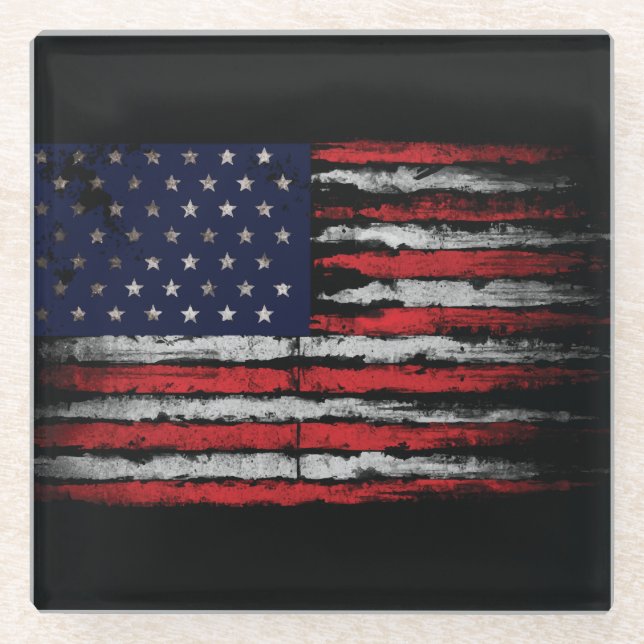 Grunge U.S.A flag Glass Coaster (Front)