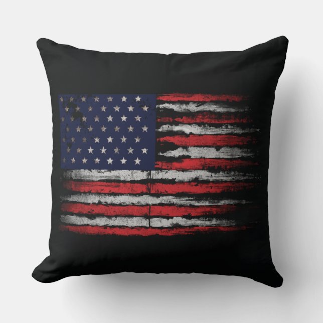 Grunge U.S.A flag Throw Pillow (Front)