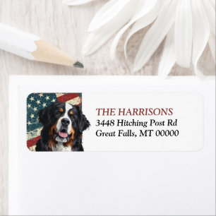 Grunge USA Flag Bernese Mtn Dog Return Address