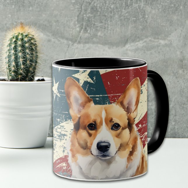 Grunge USA Flag Corgi Dog Mug (Creator Uploaded)