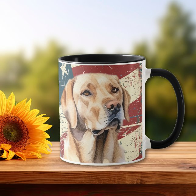 Grunge USA Flag Yellow Labrador Retriever Mug (Creator Uploaded)