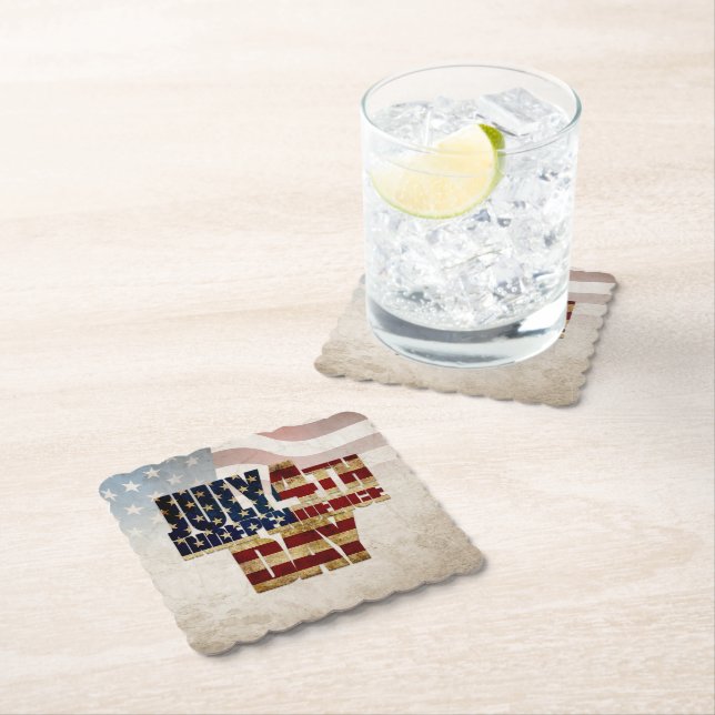 Grunge USA July 4th Independence Graphic Paper Coaster (Insitu)