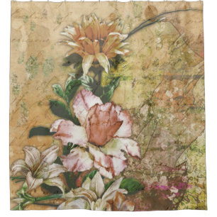 Grunge Vintage ancien rideau de douche florale