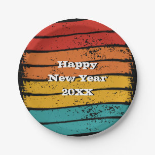 Grunge Vintage Retro Sunset Happy New Year 20xx 7" Paper Plate