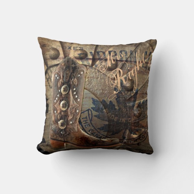 grunge Wagon Wheel western cowboy wedding Throw Pillow (Front)