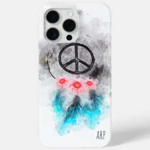 *~* Grunge Watercolor Peace Sign Feathers Flowers iPhone 15 Pro Max Case