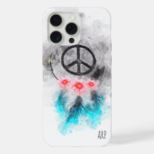 *~* Grunge Watercolor Peace Sign Feathers Flowers iPhone 15 Pro Max Case