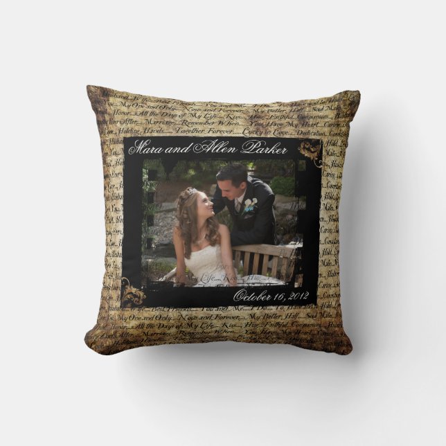 Grunge Wedding Photo with Romantic Text  Pillow (Front)