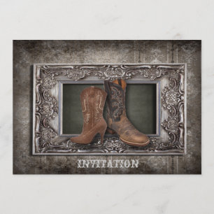 Grunge western country cowboy wedding invitation
