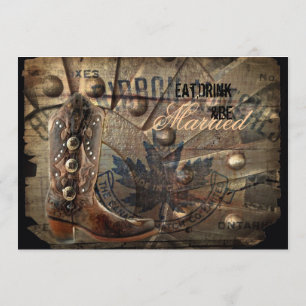 grunge western cowboy wedding Rehearsal Dinner Invitation