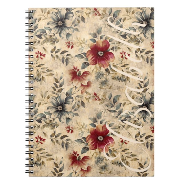 Grunge Western Florals Rustic Red Cream Cowgirl  Notebook (Front)