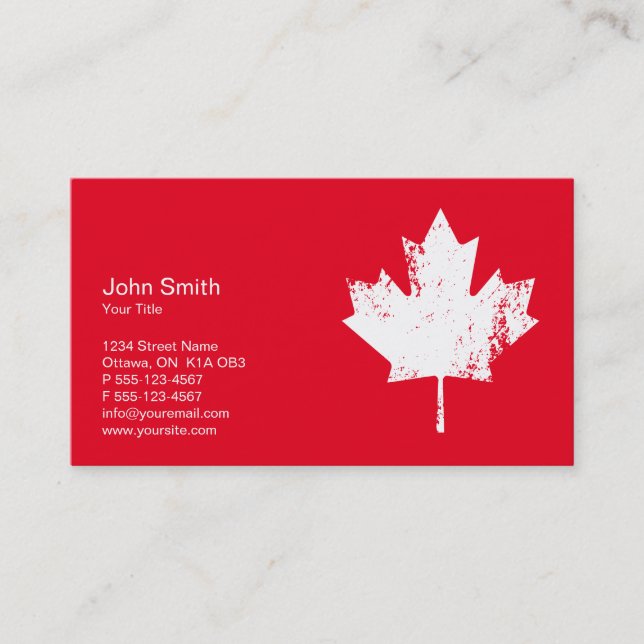Grunge White Canada Maple Leaf Business Card (Front)