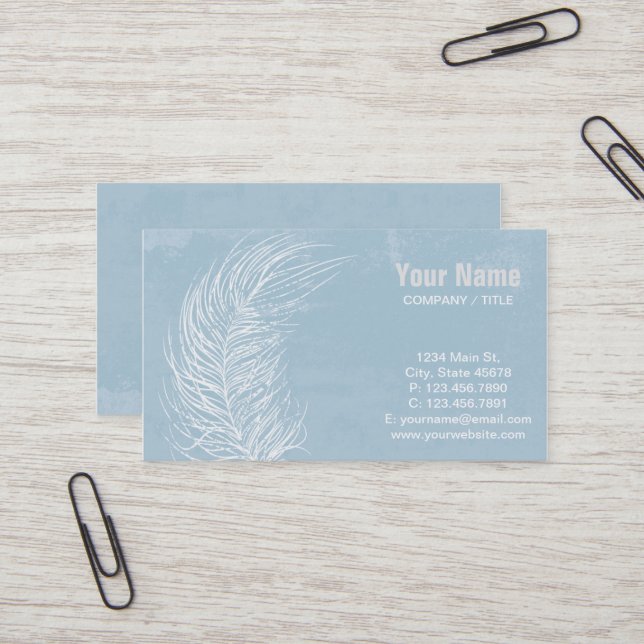 Grunge White Feather Business Card (Front/Back In Situ)