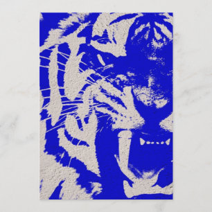 grunge wild animal abstract blue vintage Tiger Invitation