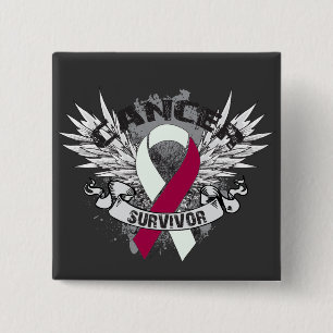 Grunge Winged Ribbon Head Neck Cancer Survivor 2 Inch Square Button