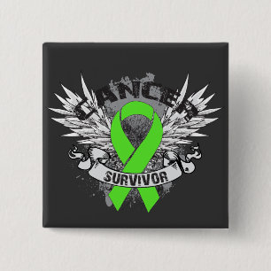 Grunge Winged Ribbon Lymphoma Survivor 2 Inch Square Button