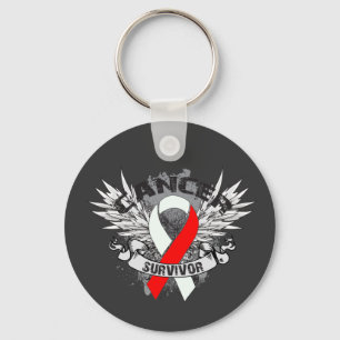 Grunge Winged Ribbon Oral Cancer Survivor Keychain