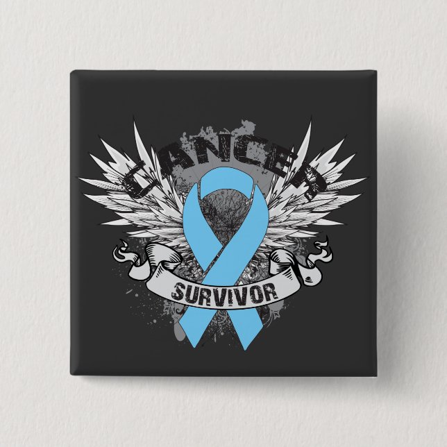 Grunge Winged Ribbon Prostate Cancer Survivor 2 Inch Square Button (Front)