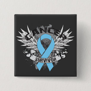 Grunge Winged Ribbon Prostate Cancer Survivor 2 Inch Square Button