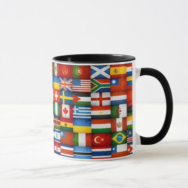 Grunge World Flags Collage Design Mug (Right)