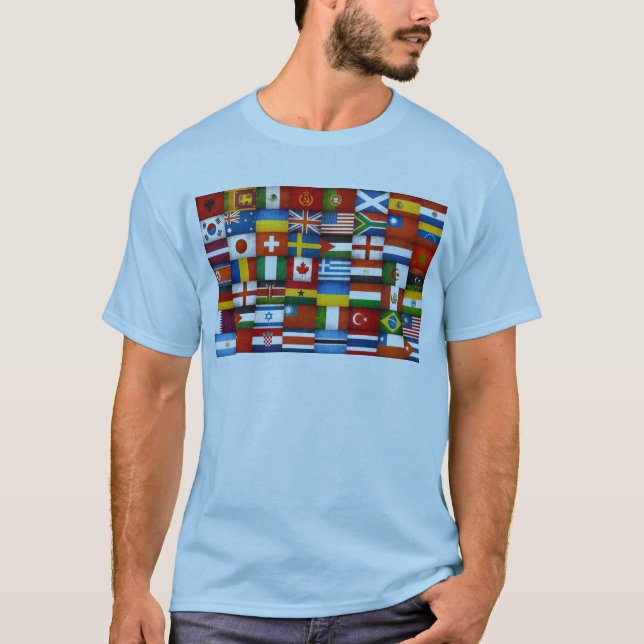 Grunge World Flags Collage Design T-Shirt (Front)