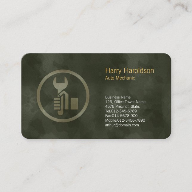 Grunge Wrench Icon Auto Mechanic Business Card (Front)