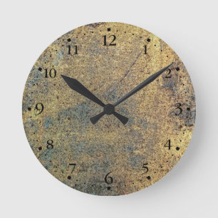 Grunge Yellow & Blue Rusted Clockface 1 Black Round Clock