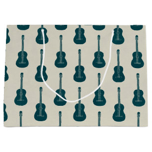 Grungy Acoustic Guitar Polkadot blue cream Large Gift Bag
