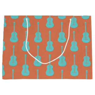 Grungy Acoustic Guitar Polkadot green orange Large Gift Bag