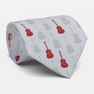 Grungy Acoustic Guitar Polkadot white red Tie