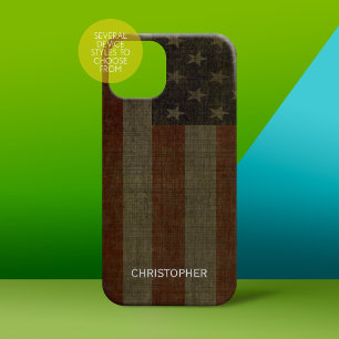 Grungy American Flag with Linen Finish and Name Case-Mate iPhone 14 Pro Case
