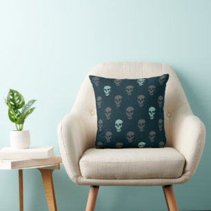 Grungy Anatomical Skull Polkadots navy mint grey Throw Pillow