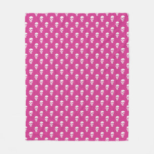 Grungy Anatomical Skull Polkadots pink white Fleece Blanket