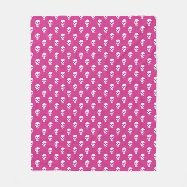 Grungy Anatomical Skull Polkadots pink white Fleece Blanket (Front)