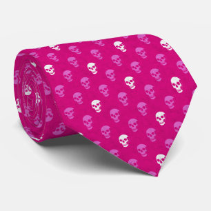 Grungy Anatomical Skull Polkadots pink white Tie