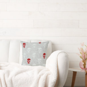 Grungy Anatomical Skull Polkadots red white Throw Pillow