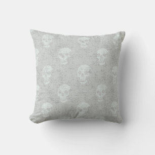 Grungy Anatomical Skull Polkadots tonal white Throw Pillow