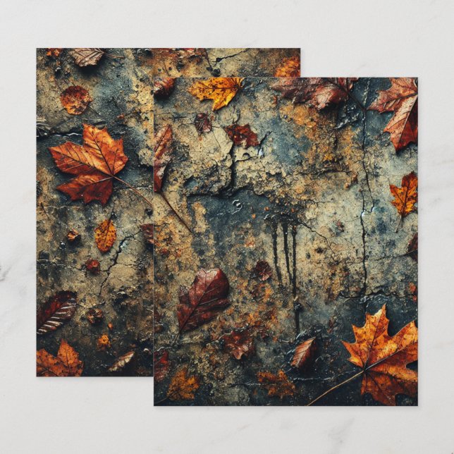Grungy Autumnal Leafy Concrete Scrapbook Paper (Front/Back)